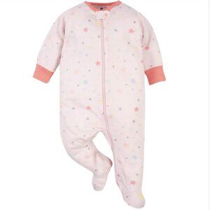 Gerber Baby Girl Pink With Stars Footed Sleep 'N Plays Size 3-6 Months